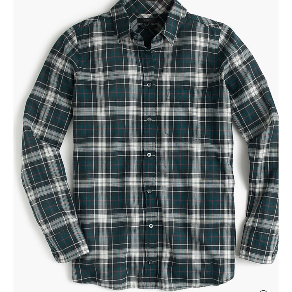 J. Crew Crinkle Plaid Cotton Button-Down Boy‎ Fit Shirt Green Size 10 Petite